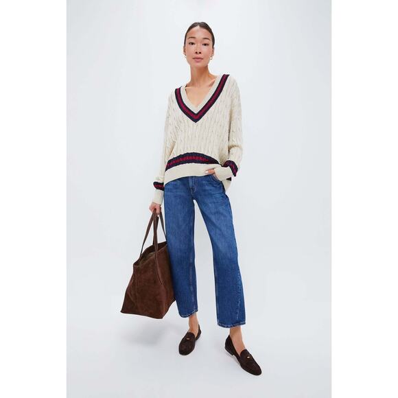 TUCKERNUCK Garnet and Navy Stripe Metallic Morrissey Sweater Size M NWT - Picture 3 of 6